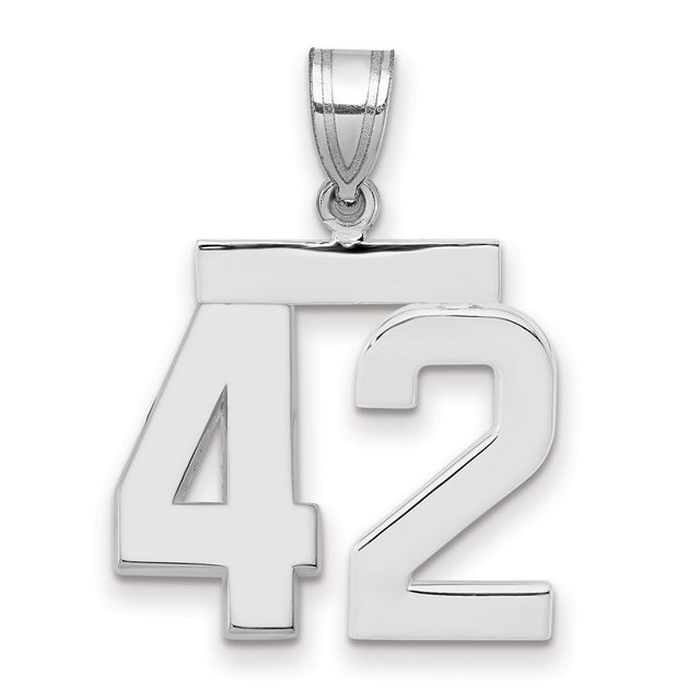 Medium Polished Number 42 Charm Pendant in Real 14k White Gold
