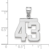 Medium Polished Number 43 Charm Pendant in Real 14k White Gold