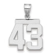 Medium Polished Number 43 Charm Pendant in Real 14k White Gold