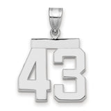 Medium Polished Number 43 Charm Pendant in Real 14k White Gold