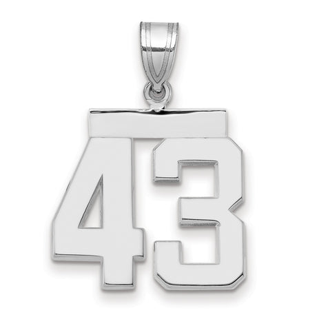 Medium Polished Number 43 Charm Pendant in Real 14k White Gold