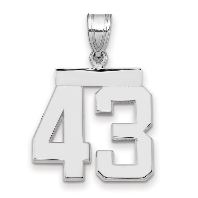 Medium Polished Number 43 Charm Pendant in Real 14k White Gold