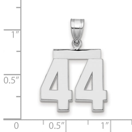 Medium Polished Number 44 Charm Pendant in Real 14k White Gold
