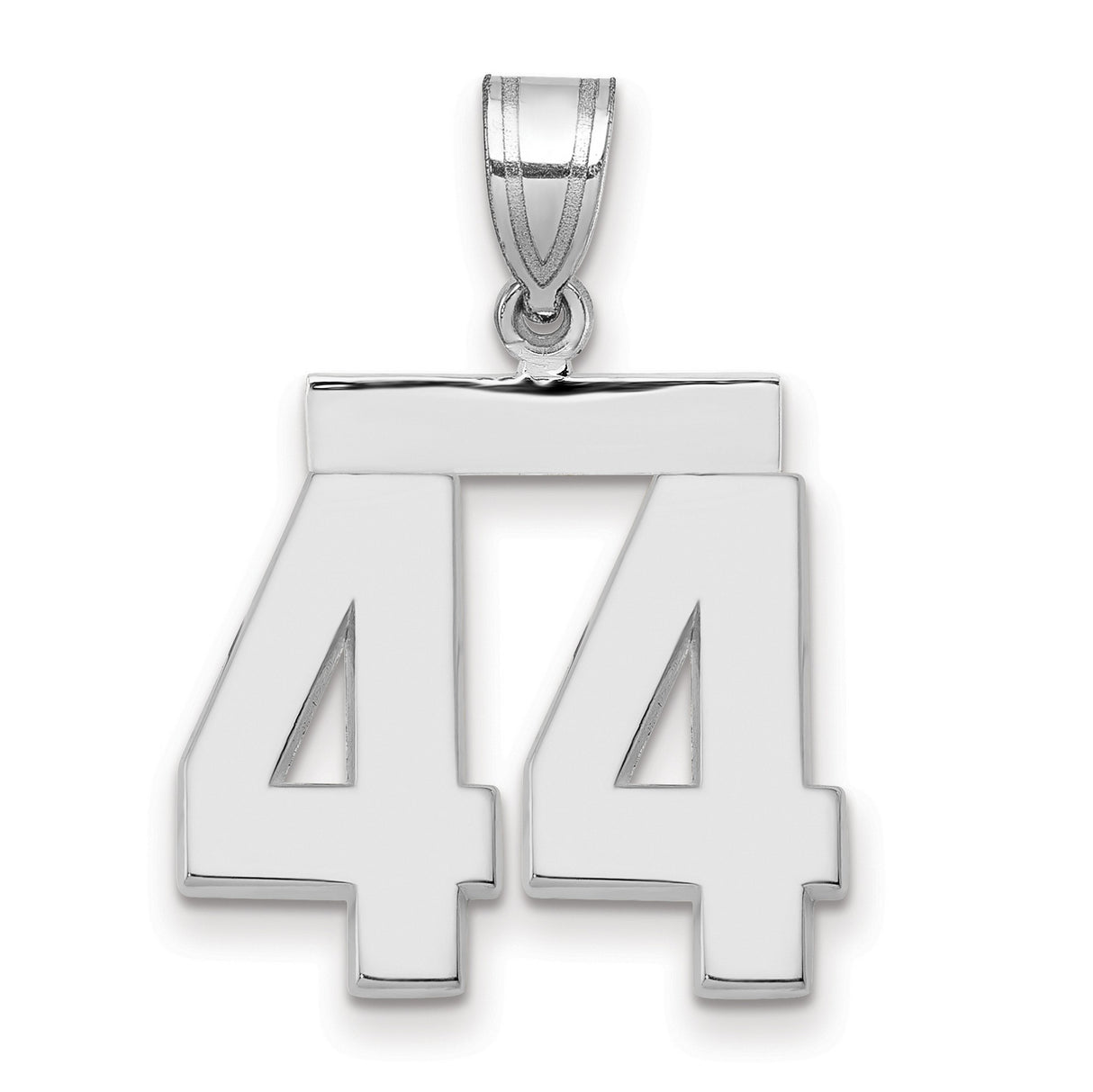 Medium Polished Number 44 Charm Pendant in Real 14k White Gold
