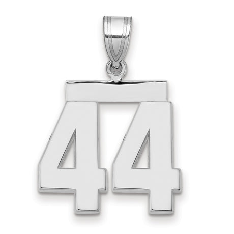 Medium Polished Number 44 Charm Pendant in Real 14k White Gold