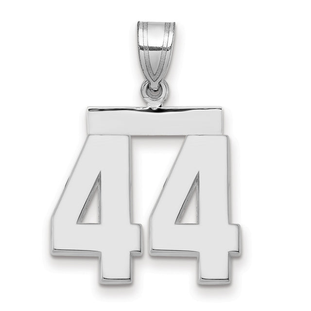 Medium Polished Number 44 Charm Pendant in Real 14k White Gold