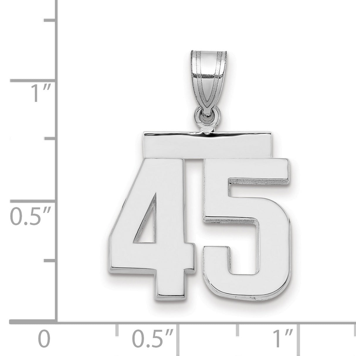 Medium Polished Number 45 Charm Pendant in Real 14k White Gold