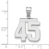 Medium Polished Number 45 Charm Pendant in Real 14k White Gold