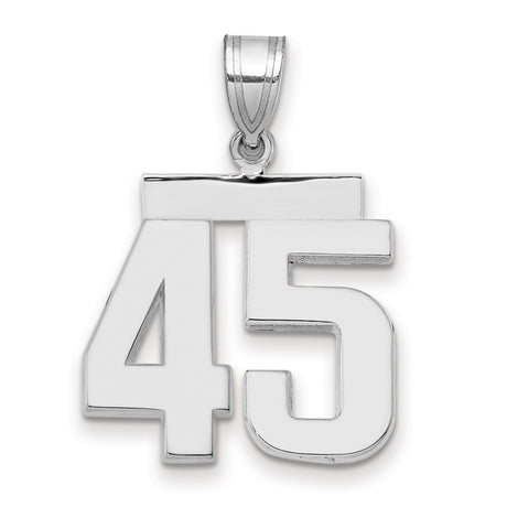 Medium Polished Number 45 Charm Pendant in Real 14k White Gold
