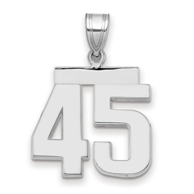 Medium Polished Number 45 Charm Pendant in Real 14k White Gold