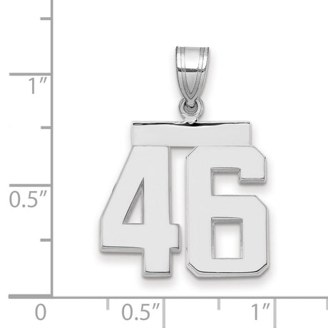 Medium Polished Number 46 Charm Pendant in Real 14k White Gold