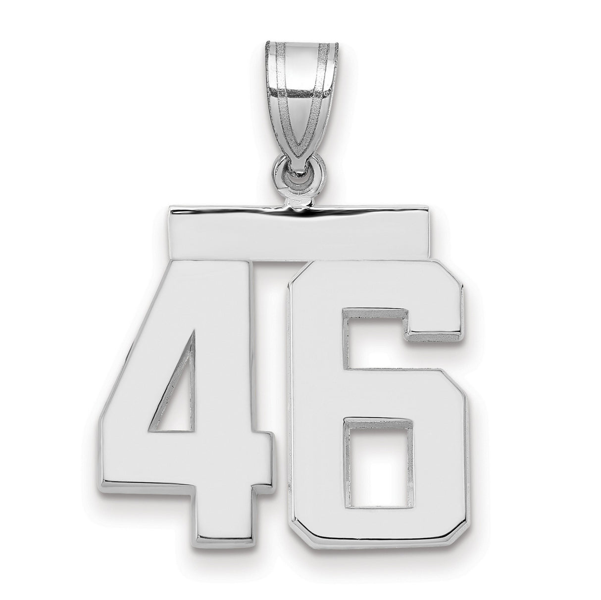 Medium Polished Number 46 Charm Pendant in Real 14k White Gold
