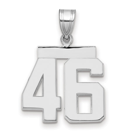 Medium Polished Number 46 Charm Pendant in Real 14k White Gold