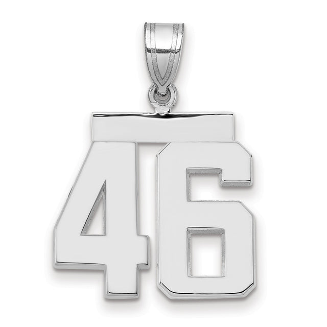 Medium Polished Number 46 Charm Pendant in Real 14k White Gold