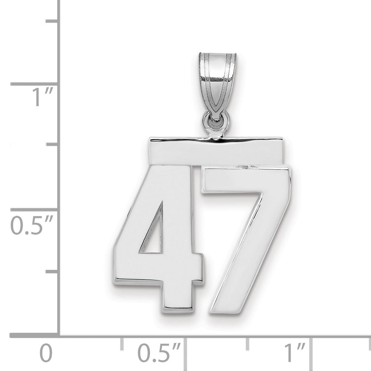 Medium Polished Number 47 Charm Pendant in Real 14k White Gold