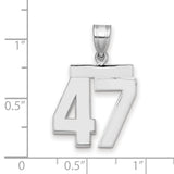Medium Polished Number 47 Charm Pendant in Real 14k White Gold