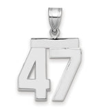 Medium Polished Number 47 Charm Pendant in Real 14k White Gold
