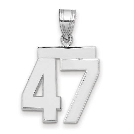 Medium Polished Number 47 Charm Pendant in Real 14k White Gold
