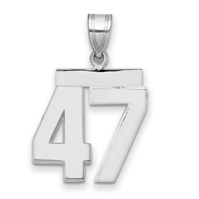 Medium Polished Number 47 Charm Pendant in Real 14k White Gold