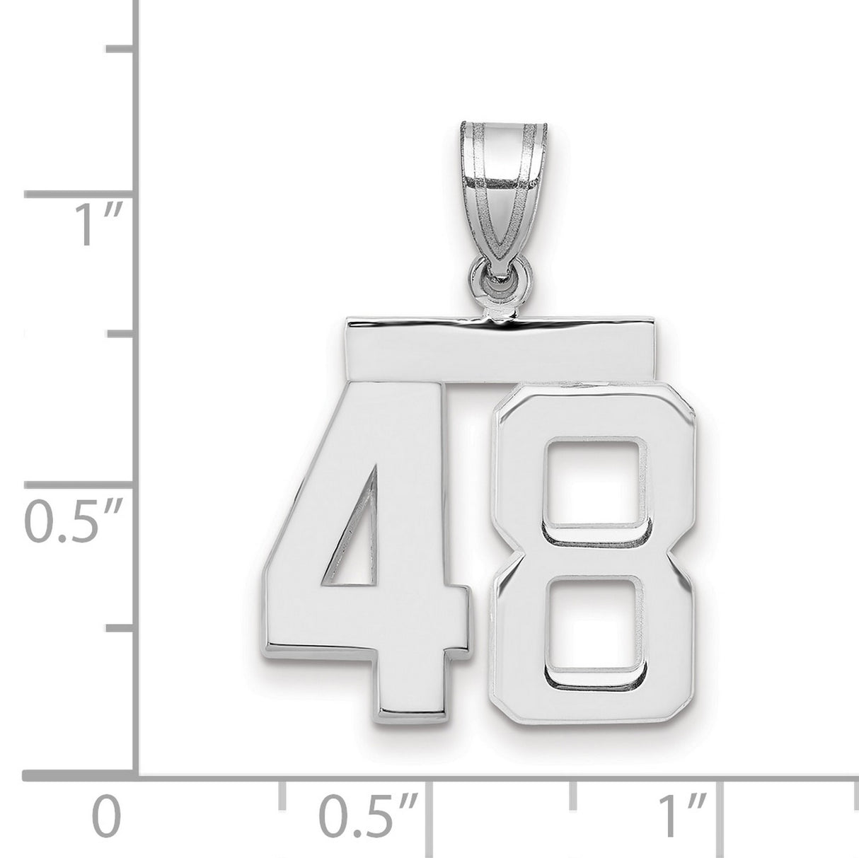 Medium Polished Number 48 Charm Pendant in Real 14k White Gold