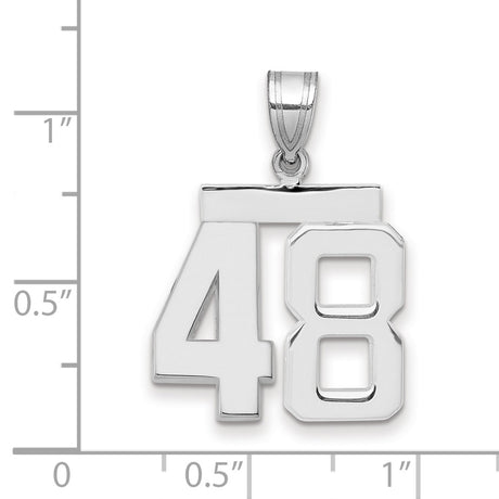 Medium Polished Number 48 Charm Pendant in Real 14k White Gold