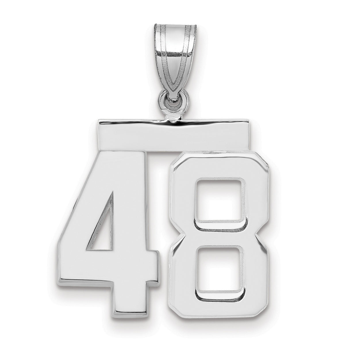 Medium Polished Number 48 Charm Pendant in Real 14k White Gold