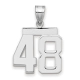 Medium Polished Number 48 Charm Pendant in Real 14k White Gold