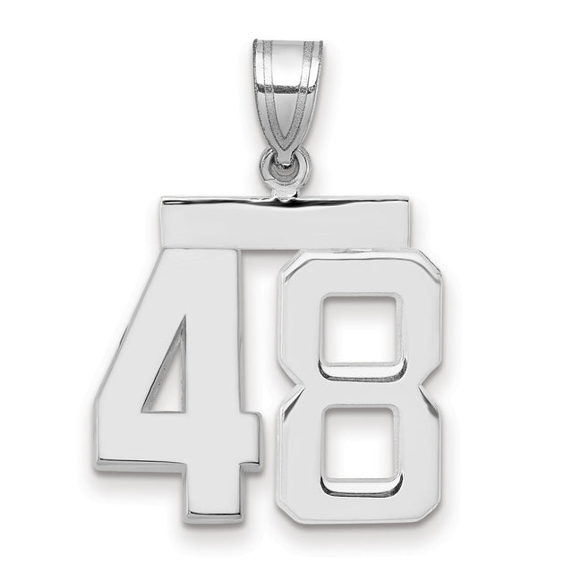 Medium Polished Number 48 Charm Pendant in Real 14k White Gold