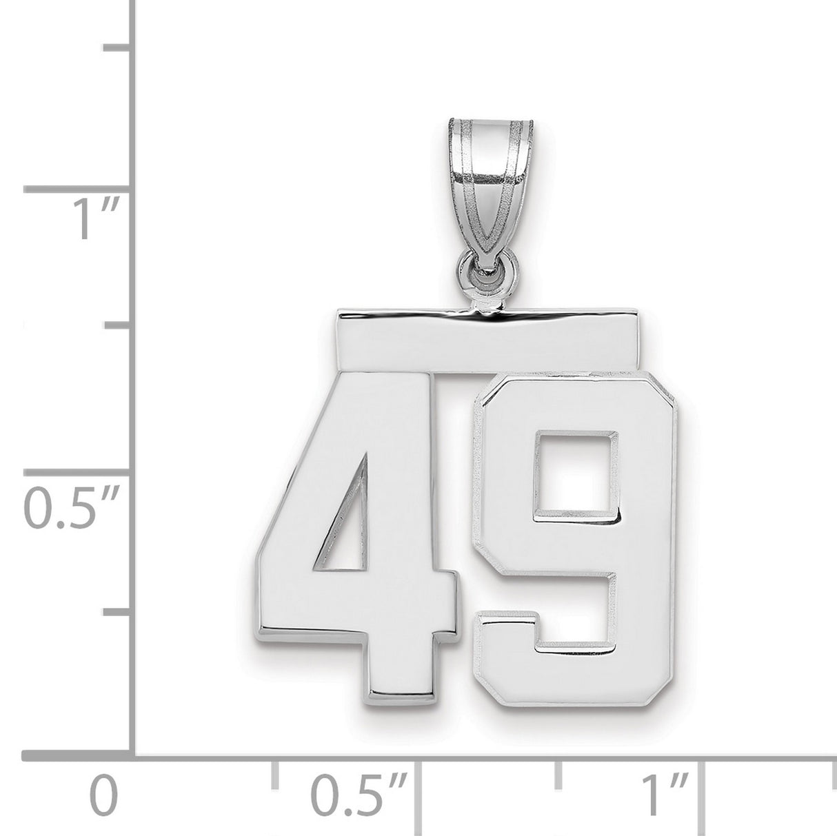 Medium Polished Number 49 Charm Pendant in Real 14k White Gold