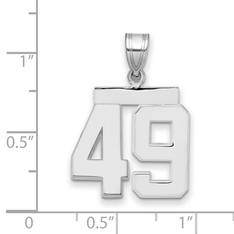 Medium Polished Number 49 Charm Pendant in Real 14k White Gold