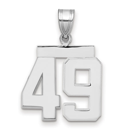 Medium Polished Number 49 Charm Pendant in Real 14k White Gold