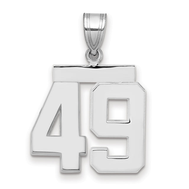 Medium Polished Number 49 Charm Pendant in Real 14k White Gold