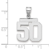 Medium Polished Number 50 Charm Pendant in Real 14k White Gold