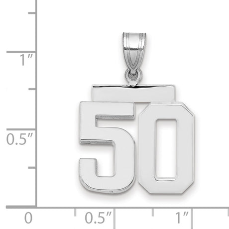 Medium Polished Number 50 Charm Pendant in Real 14k White Gold