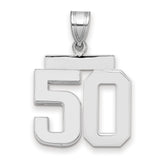 Medium Polished Number 50 Charm Pendant in Real 14k White Gold