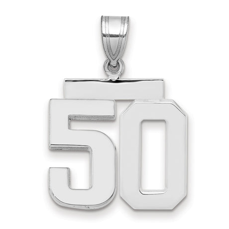 Medium Polished Number 50 Charm Pendant in Real 14k White Gold