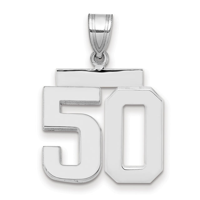 Medium Polished Number 50 Charm Pendant in Real 14k White Gold