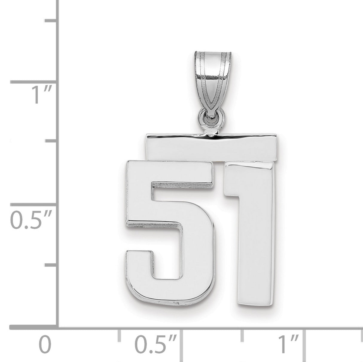 Medium Polished Number 51 Charm Pendant in Real 14k White Gold