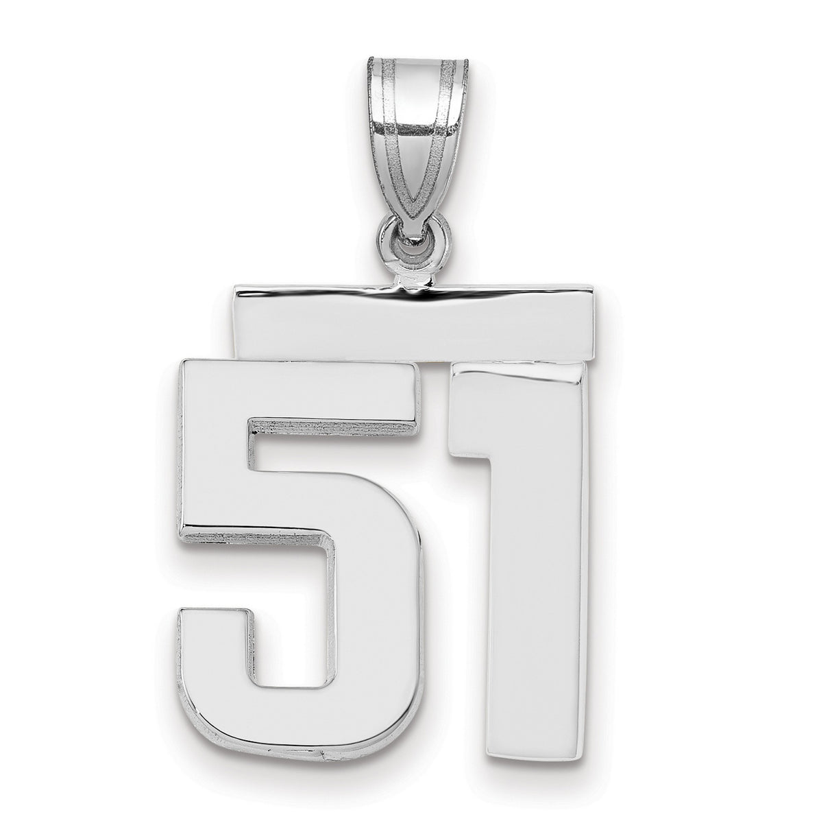 Medium Polished Number 51 Charm Pendant in Real 14k White Gold