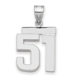 Medium Polished Number 51 Charm Pendant in Real 14k White Gold