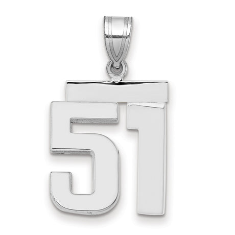 Medium Polished Number 51 Charm Pendant in Real 14k White Gold