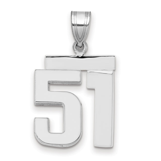Medium Polished Number 51 Charm Pendant in Real 14k White Gold