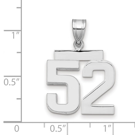 Medium Polished Number 52 Charm Pendant in Real 14k White Gold