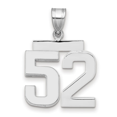 Medium Polished Number 52 Charm Pendant in Real 14k White Gold