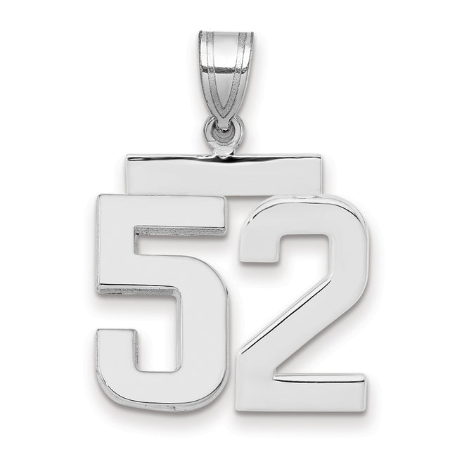 Medium Polished Number 52 Charm Pendant in Real 14k White Gold