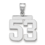 Medium Polished Number 53 Charm Pendant in Real 14k White Gold