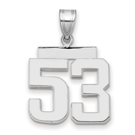 Medium Polished Number 53 Charm Pendant in Real 14k White Gold