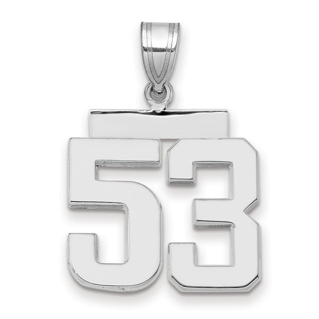 Medium Polished Number 53 Charm Pendant in Real 14k White Gold
