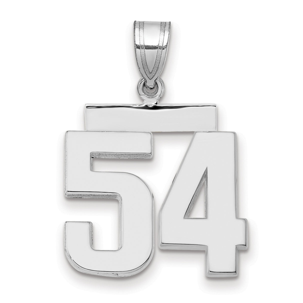 Medium Polished Number 54 Charm Pendant in Real 14k White Gold