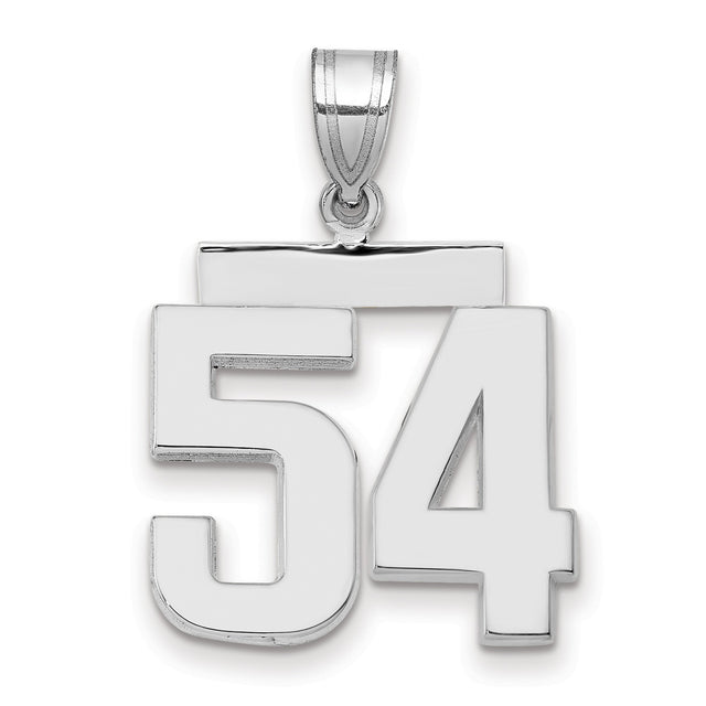 Medium Polished Number 54 Charm Pendant in Real 14k White Gold